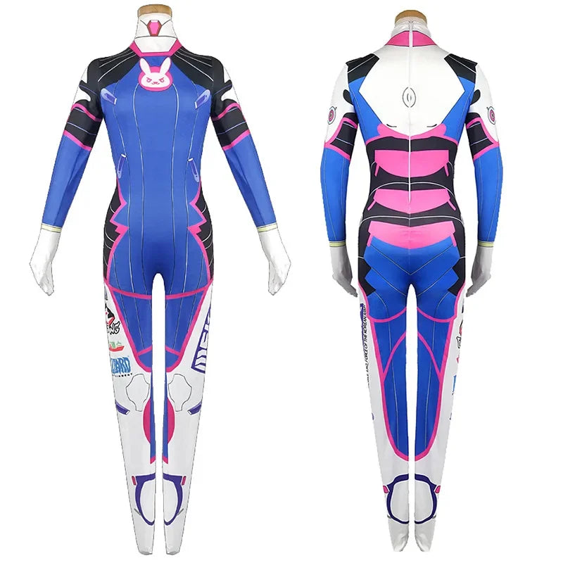 Overwatch DVa Meka Pilot Zentai Jumpsuit Cosplay Costume Set with Wig Headphones and Gun Props 2026