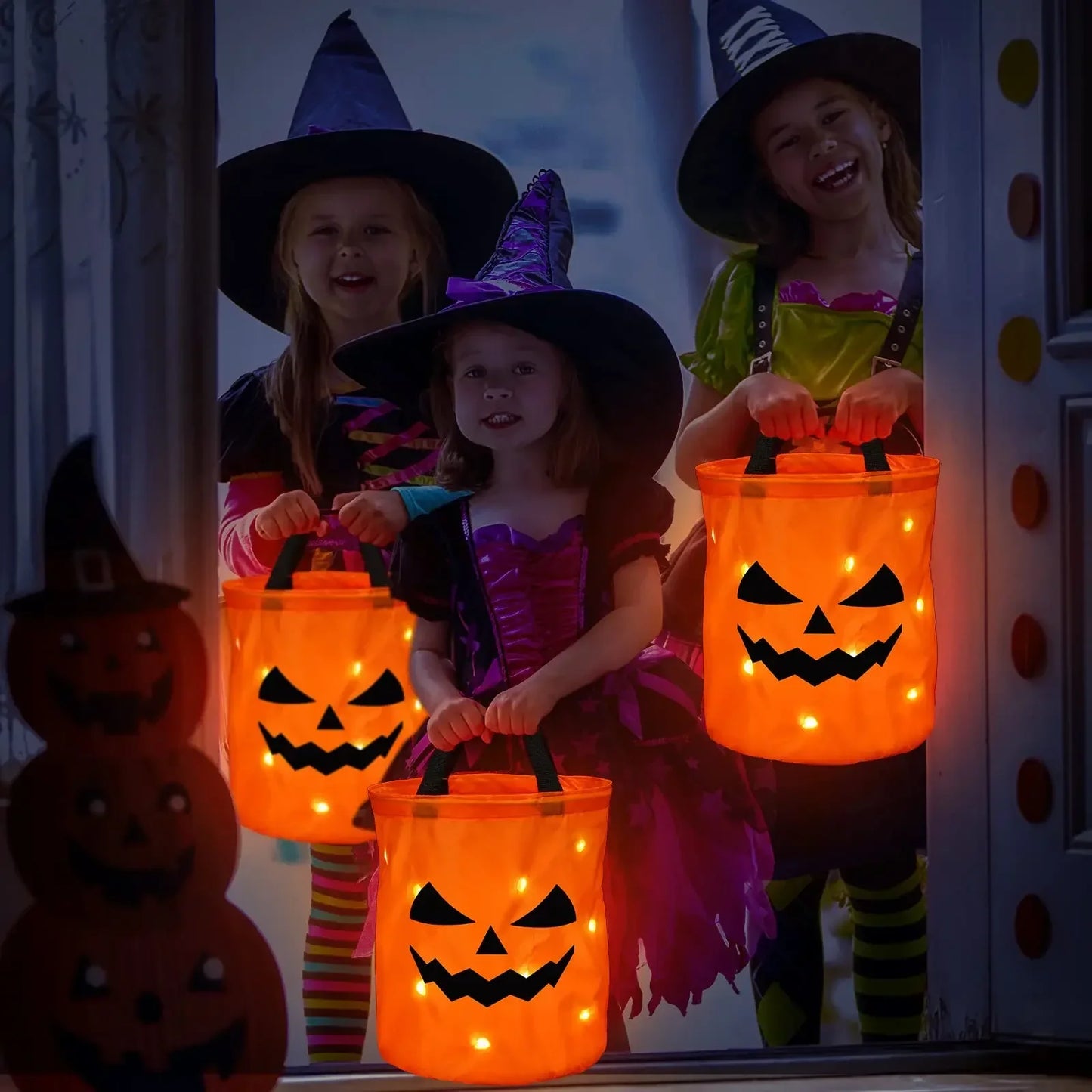 Secchio per dolcetti di Halloween con LED che si illumina al buio, secchio per dolcetti autunnale 2025 riutilizzabile, sicuro e visibile