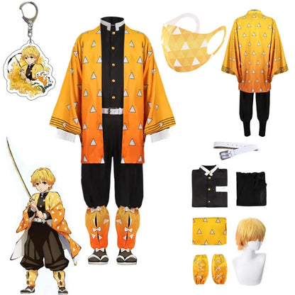 Demon Slayer Agatsuma Zenitsu Kimono Cosplay Costume Set with Wig for Adults Halloween 2026
