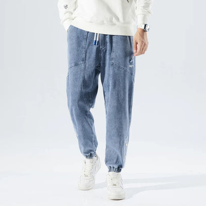 Strækbare afslappede herre denim joggers - løstsiddende tilspidsede, denim