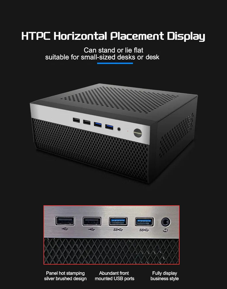 Boîtier Mini ITX HTPC Alimentation 1U Support Maille Compact Théâtre à Domicile