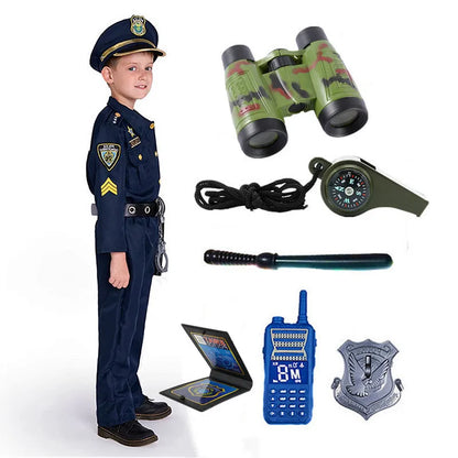 Kids Police Officer Cosplay Costume Accessories Set with Walkie-Talkie Whistle and Handcuffs Halloween 2026