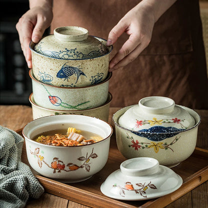 Omedelbar Ramen Skål Med Lock Porslin Stor Kapacitet