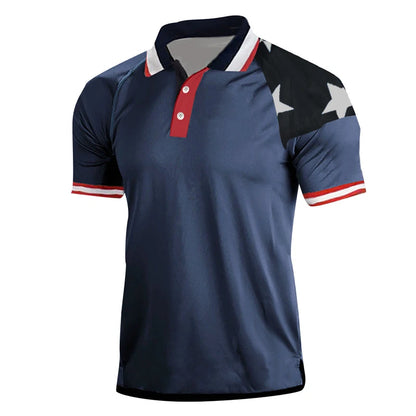 Breathable Men's Polo Shirt - Classic Polo, Distressed USA Flag Print, Athletic Wear