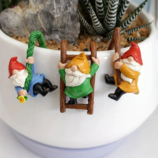 Set di Ornamenti Gnomo da Giardino - 3 Pezzi Figurine Nani in Resina da Appendere per Mini Giardino Micro Paesaggio Decorazione Esterna Primavera