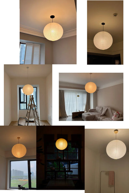 Japandi Pendant Lamp Wabi Sabi Rice Paper Round LED Dimmable