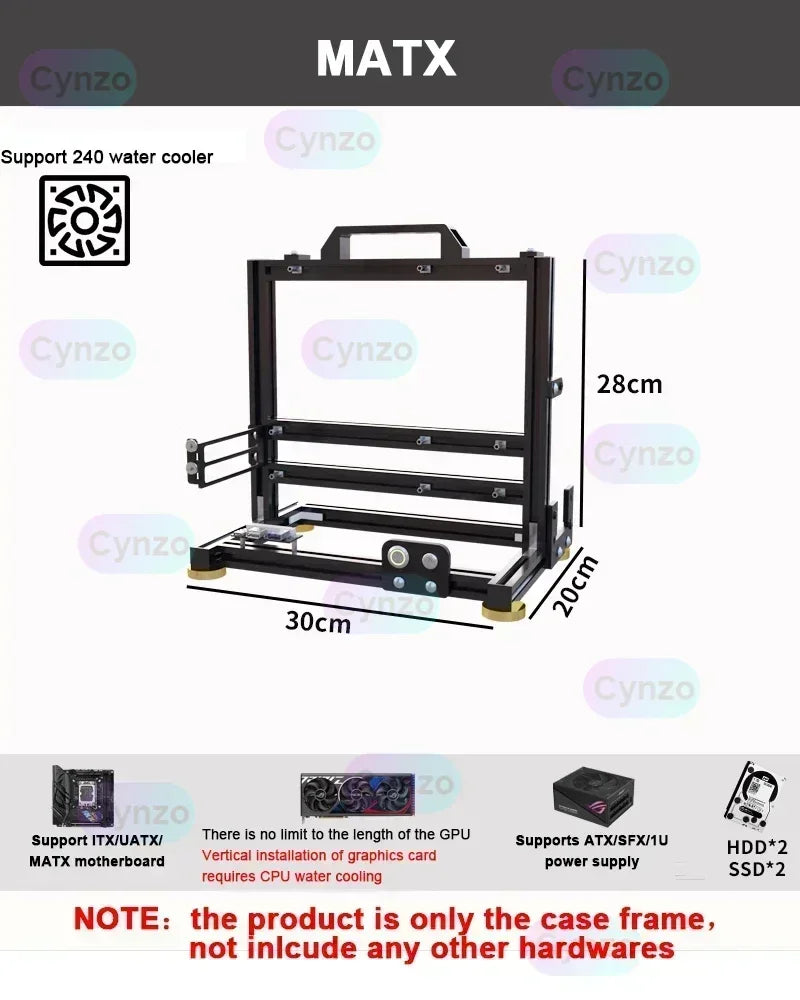 Boîtier PC ATX à cadre ouvert Rack modulaire refroidissement par eau et air