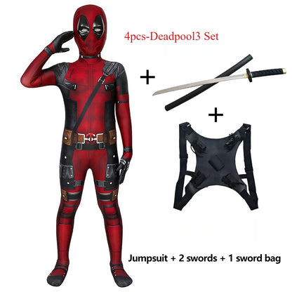 Deadpool-superhelte-cosplay-jumpsuit til børn med maske, komplet sæt til halloween og fødselsdagsgave 2026