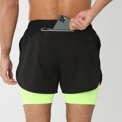 Quick-dry men's 2-in-1 running shorts - lightweight lined, polyester, for gym and summer training