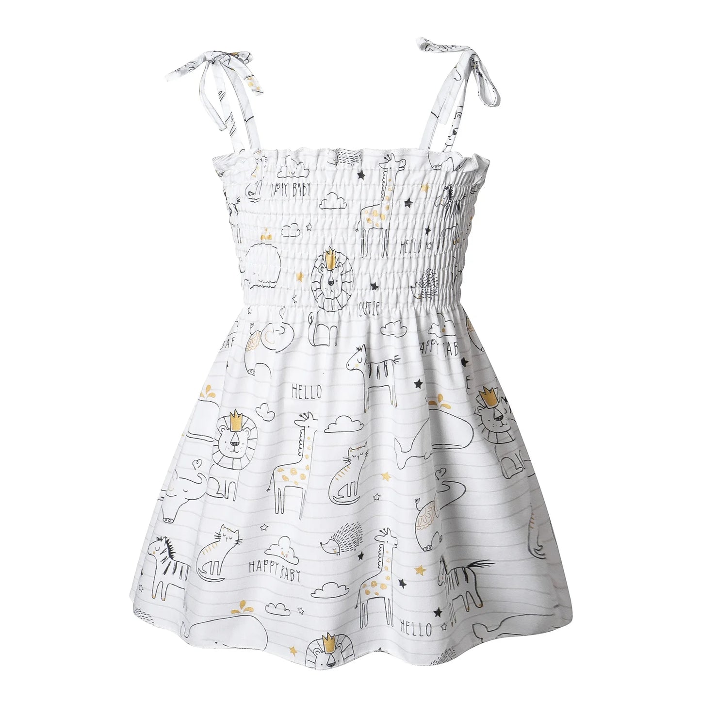 Soft girls' floral sundress - smocked bodice, polyester, for casual beach party