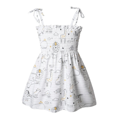 Soft girls' floral sundress - smocked bodice, polyester, for casual beach party