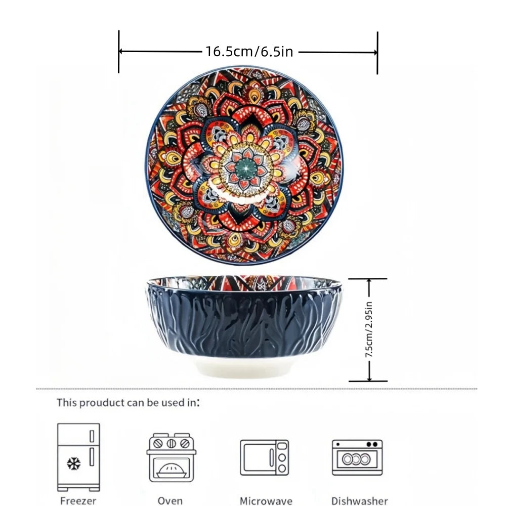 Boheemse keramische kommen set bloemmotief serveerschalen veelzijdig