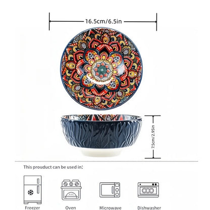 Boheemse keramische kommen set bloemmotief serveerschalen veelzijdig