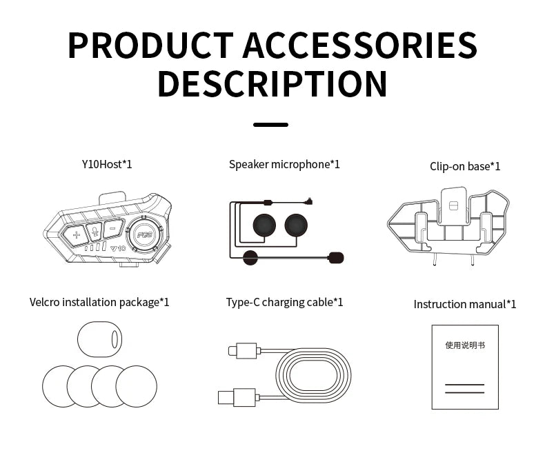 Bluetooth 5.3 Motorcycle Helmet Headset Y10 – Waterproof Hands-Free Call Music Speaker Universal Fit 2026