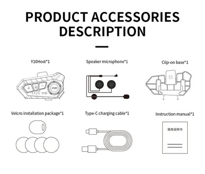 Bluetooth 5.3 Motorcycle Helmet Headset Y10 – Waterproof Hands-Free Call Music Speaker Universal Fit 2026