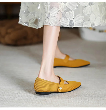 Stretchy Women Mary Jane Flats - Ribbed Knit For Spring
