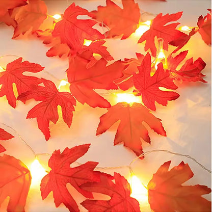 LED String Lights Maple Leaf Garland Halloween Fall 2025 Decor Warm Amber Glow Doorway Accent Lighting