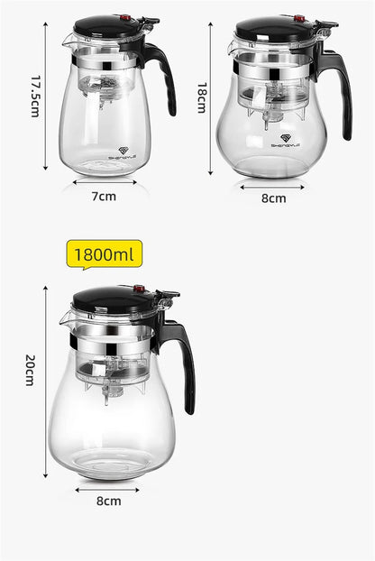 Heat Resistant Glass Teapot With One Click Filter Tea Maker