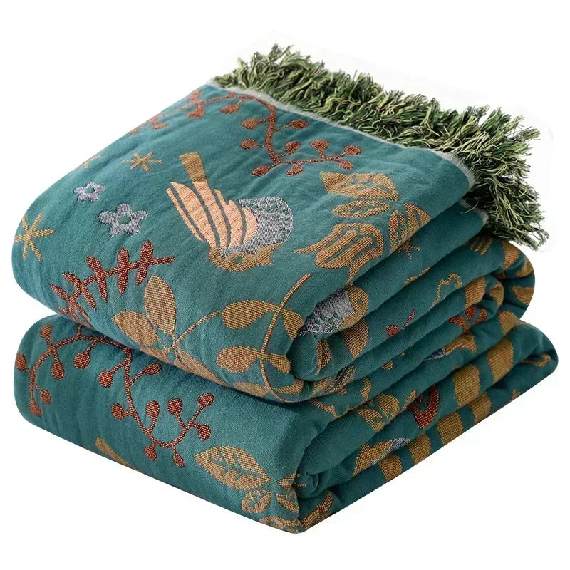 Double-Sided Japanese Cotton Throw Blanket - Versatile Sofa Cover & Bedspread, All-Season Cooling