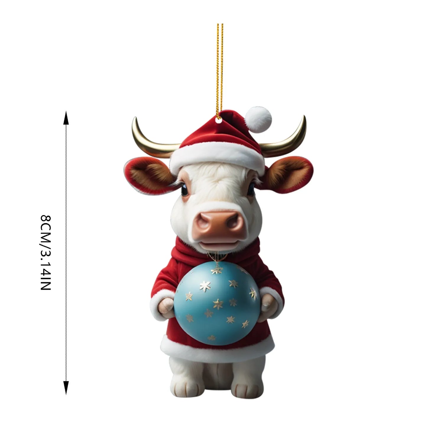 2D Acrylic Cartoon Cow Christmas Ornament - Fun Holiday Decoration, Cute Tree Pendant for Kids, Perfect Xmas Gift & Party Decor