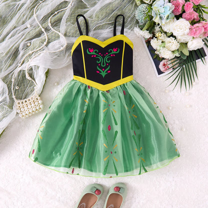 Breathable girls' dress - lace-up sling, sleeveless, flowy, polyester, for summer