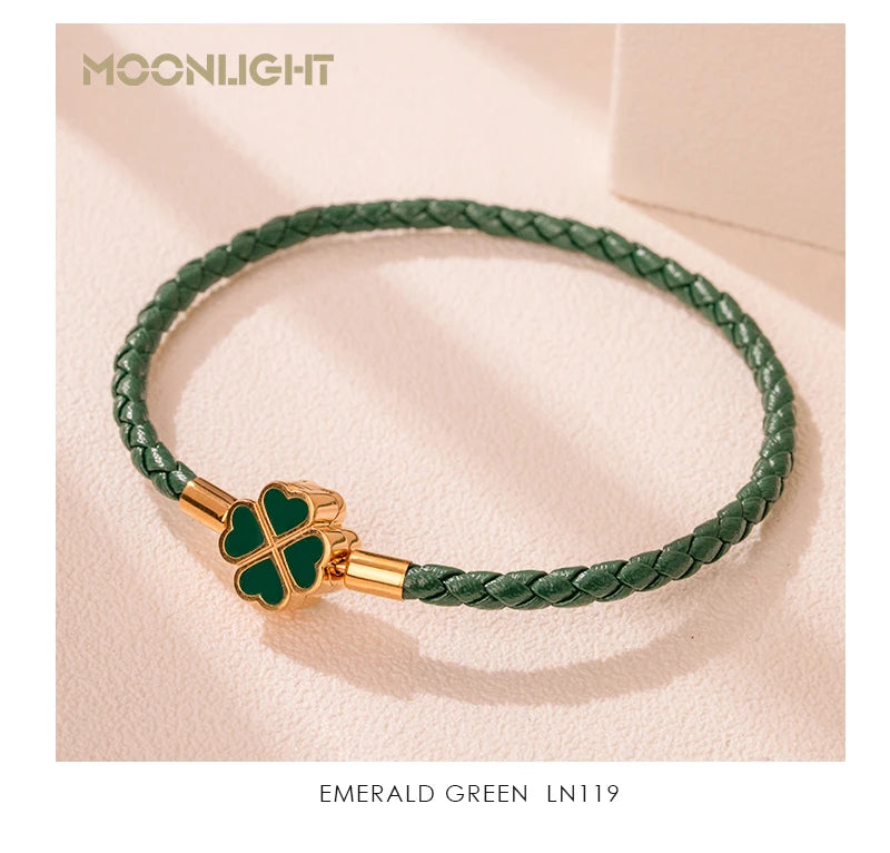 Firekløver flettet lær lykke armbånd gave