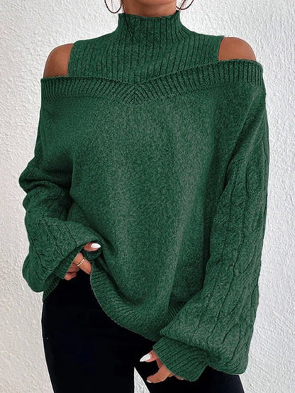 Blød Kvinde Off-Shoulder Rullekrave Sweater - Oversized Strik