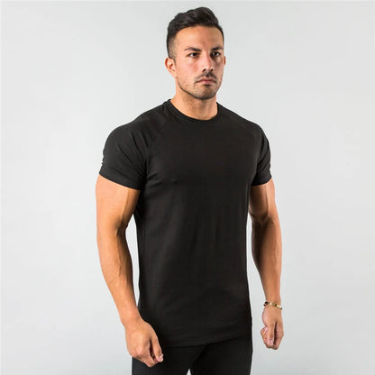 Breathable slim fit men's gym t-shirt – short sleeve, cotton blend, for workout & casual wear