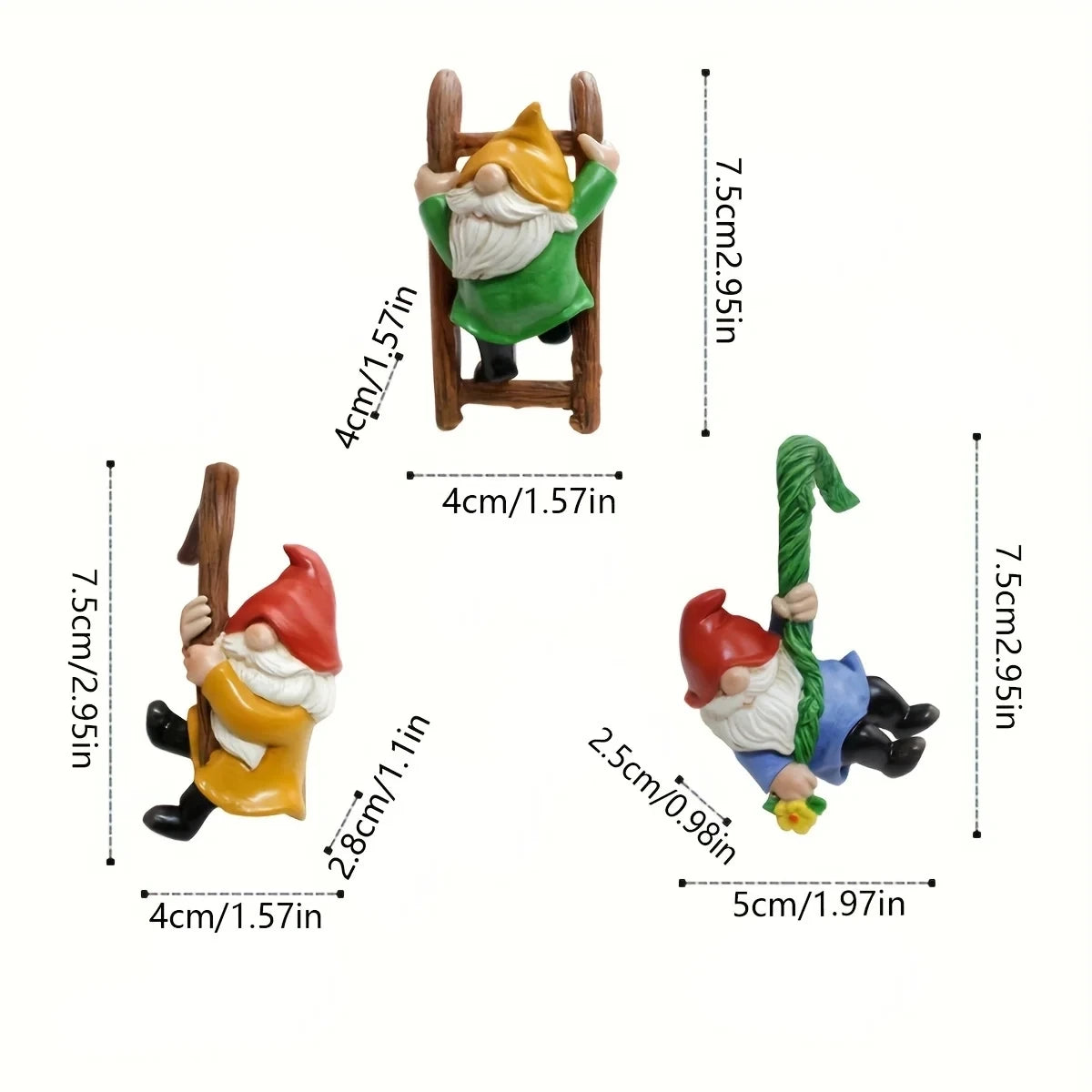 Set di Ornamenti Gnomo da Giardino - 3 Pezzi Figurine Nani in Resina da Appendere per Mini Giardino Micro Paesaggio Decorazione Esterna Primavera