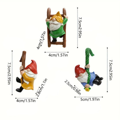 Set di Ornamenti Gnomo da Giardino - 3 Pezzi Figurine Nani in Resina da Appendere per Mini Giardino Micro Paesaggio Decorazione Esterna Primavera