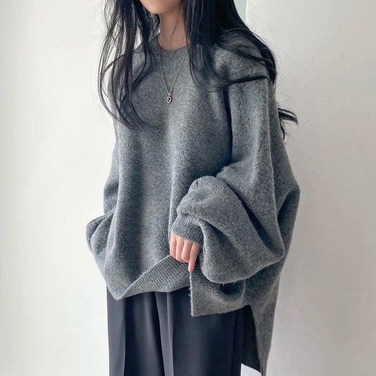 Oversized Cozy Women's Pullover - O Neck, Knit, Office Wear