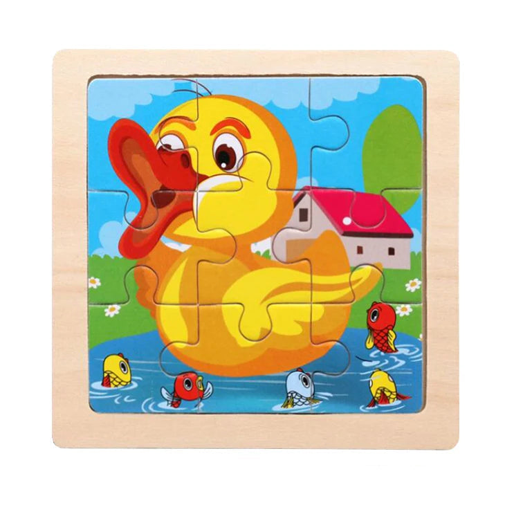 Kids Wooden Jigsaw Puzzle - Montessori Cartoon Animal Vehicle Educational Toy for Children