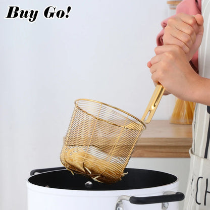Stainless Steel Frying Basket Mesh Colander – Multi-Use Kitchen Strainer for Noodles and Dumplings, Viral 2026 Trend