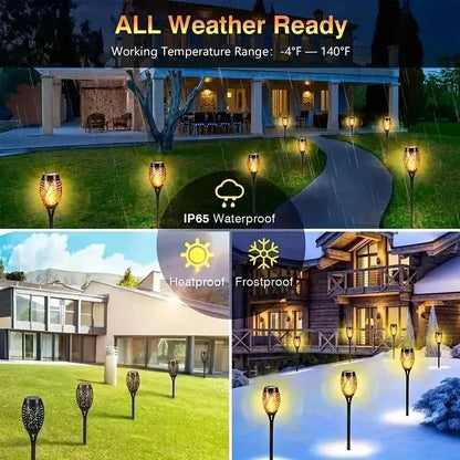 LED Solar Flame Torch Light - Waterproof Outdoor Garden Decoration, Flickering Lawn Lamp