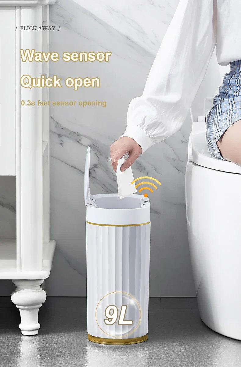 Automatic Sensor Trash Can Narrow Roman Stripe Bathroom Bin