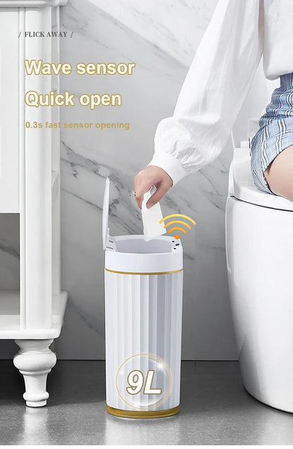 Automatic Sensor Trash Can Narrow Roman Stripe Bathroom Bin