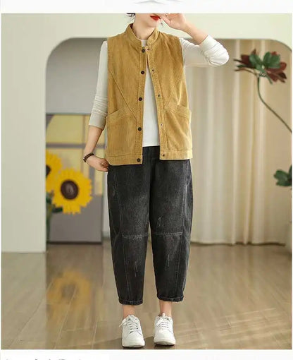 Soft Women's Corduroy Vest - Relaxed Sleeveless, Velvet