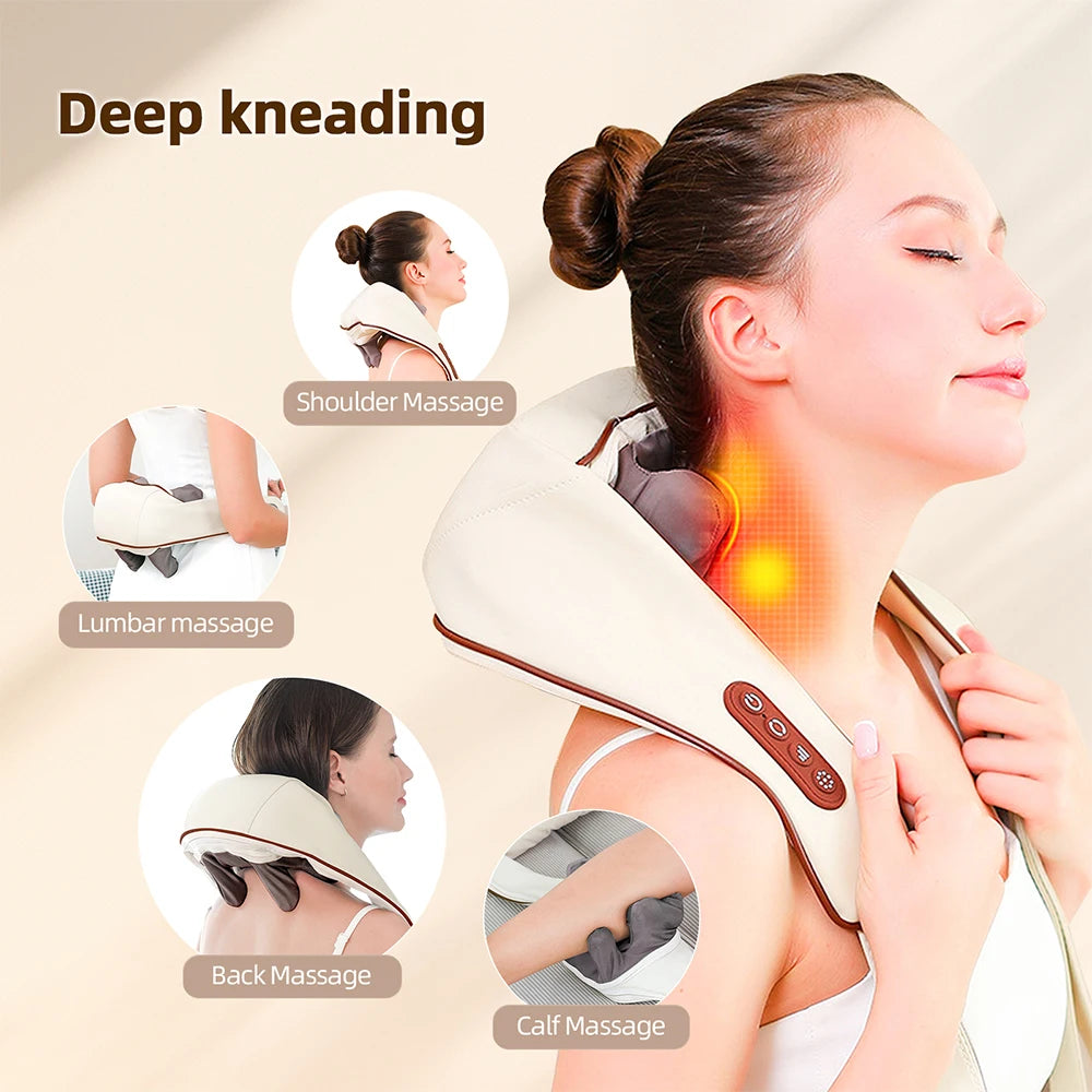 Wireless 20W Neck and Shoulder Massager - 6-Head Kneading for Ultimate Relaxation