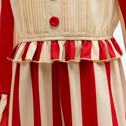 Gestreept jumpsuit voor jongens met circusclownmotief, Halloween-carnavalskostuum, verjaardagsgoochelaarsoutfit voor op het podium 2026