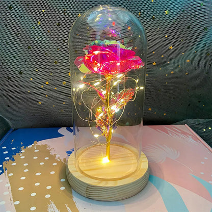 Rosa Galassia in Oro 24K con Luci LED – Scatola Regalo per la Festa della Mamma Fiore in Alluminio con Luci a Stringa e Scatola Fiore Artificiale Regalo