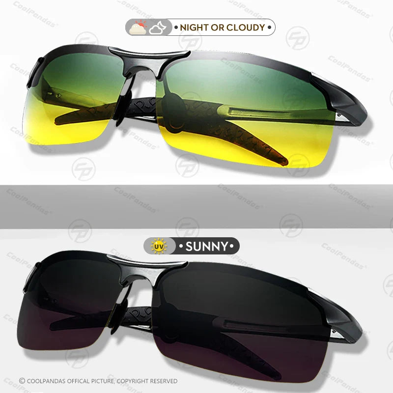 Photochromic Sunglasses Rimless Polarized Driving Night Vision Anti Glare Summer 2025