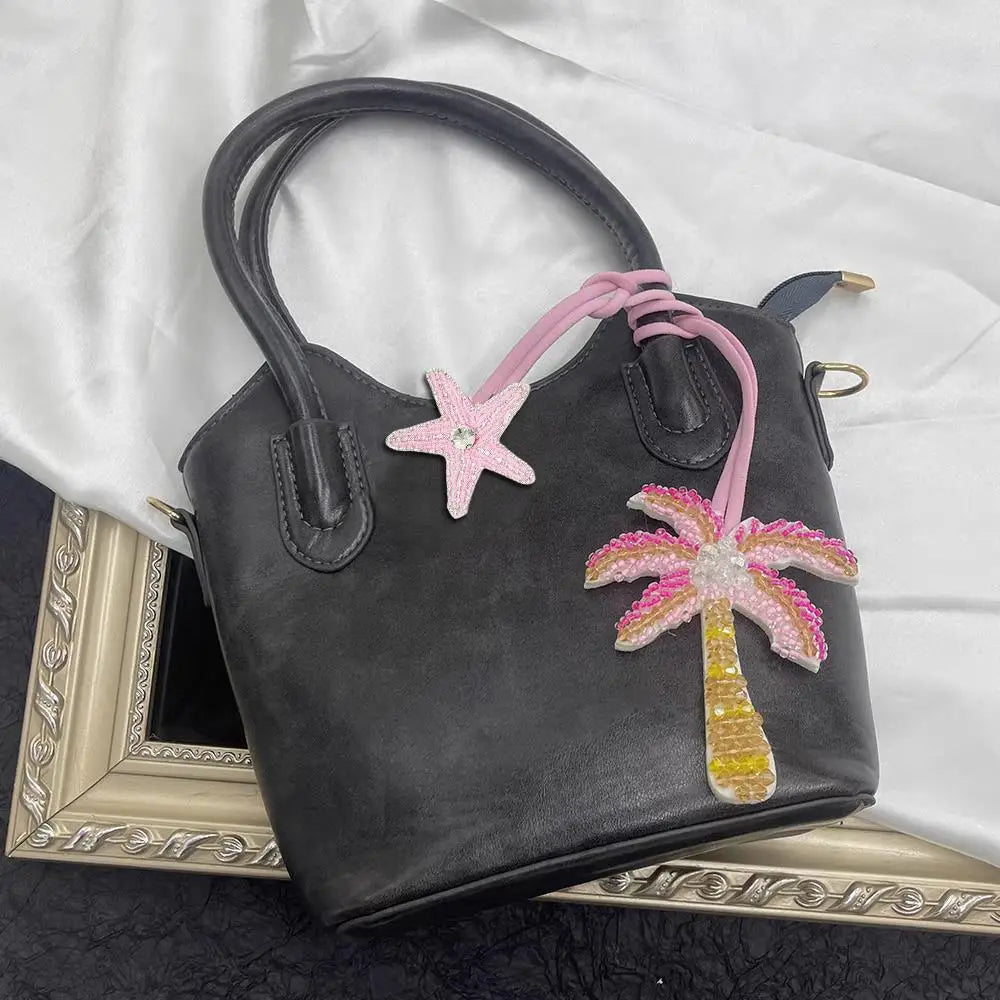 Kokospalme paljettmerke nøkkelring veskeanheng håndlaget