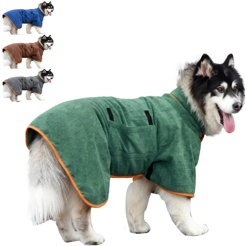 Microfiber Dog Bathrobe Towel - Adjustable Absorbent Coat for Cats & Dogs, Pet Grooming Care