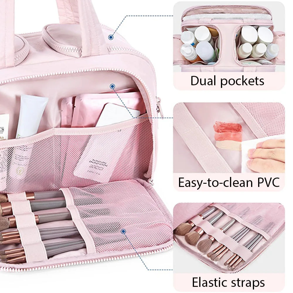 Waterproof women's travel cosmetic bag – large capacity wash bag, bathroom toiletries partition organizer