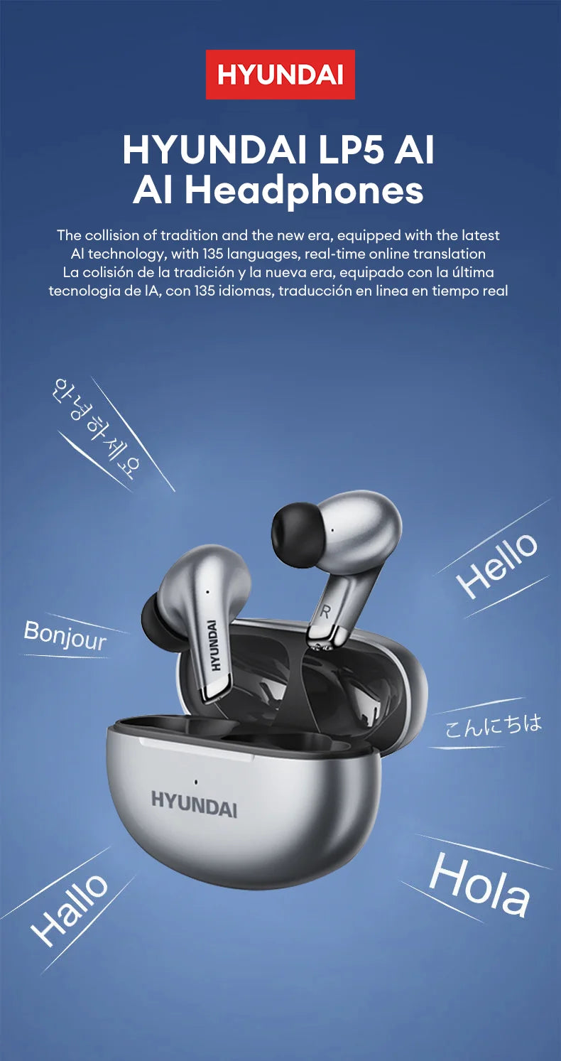 Écouteurs Bluetooth Traducteur IA Vrai Sans Fil Avec Microphone