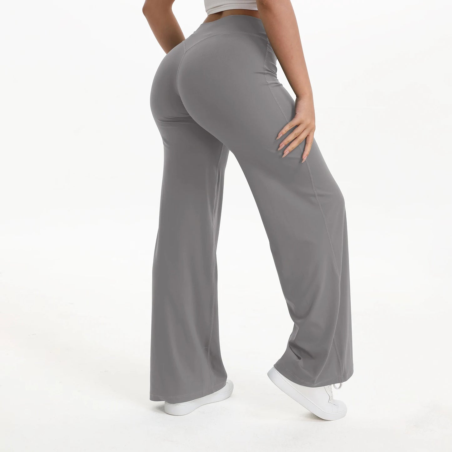 Zachte en flatterende dames yogabroek - midtaille rechte pijp, nylon/elastaan mix, voor sportschool en pilates