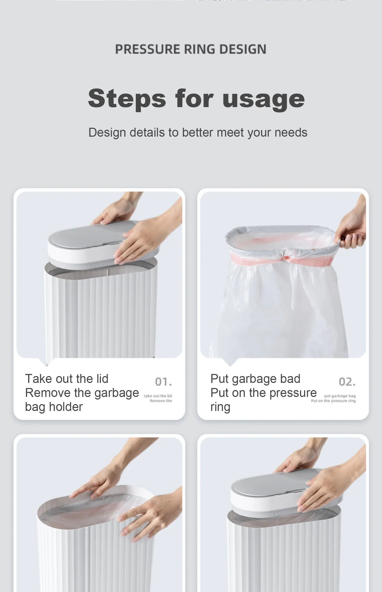 Automatic Sensor Trash Can Narrow Roman Stripe Bathroom Bin