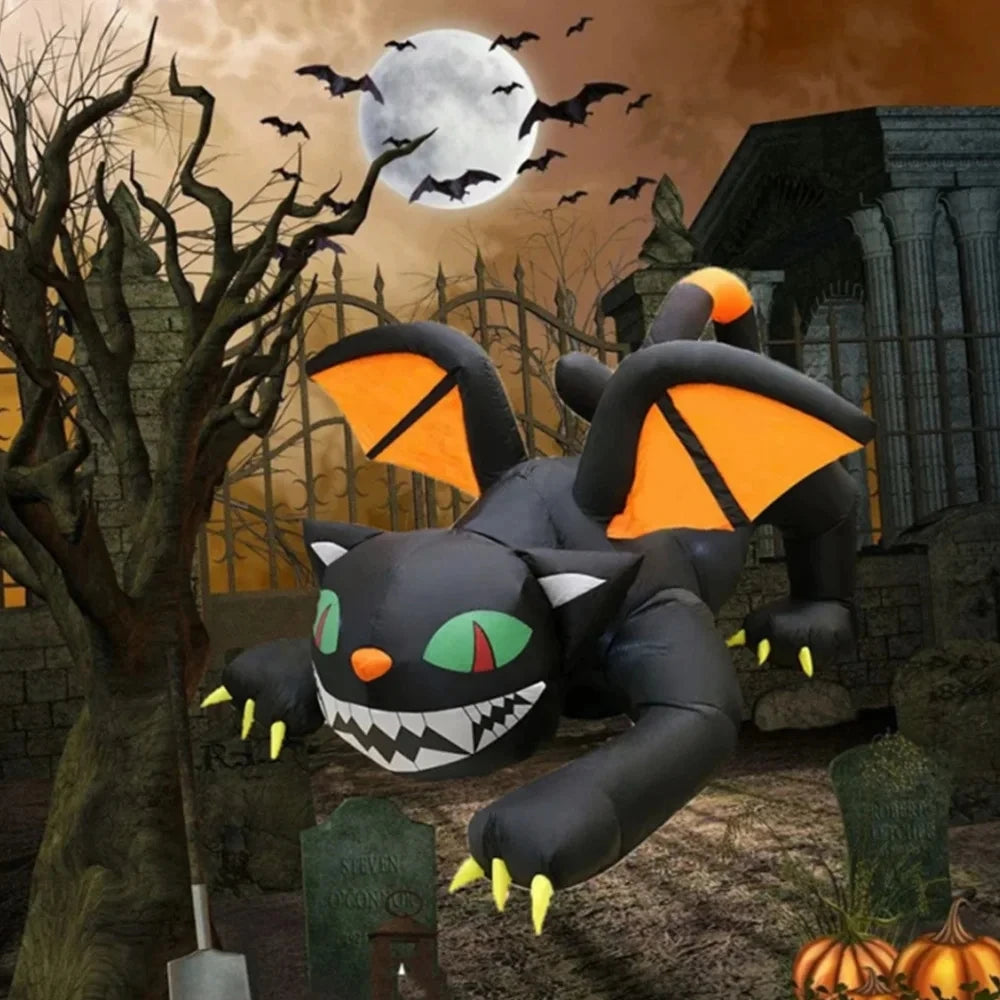 Opblaasbare zwarte kat van 7-Foot met Halloween-LED voor buiten, feest- en tuindecoratie 2026