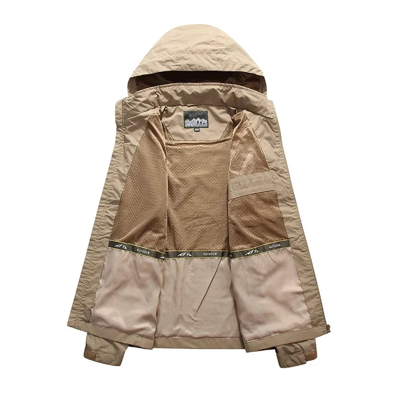 Chaqueta impermeable para hombre - Rompevientos con capucha de poliéster para camping