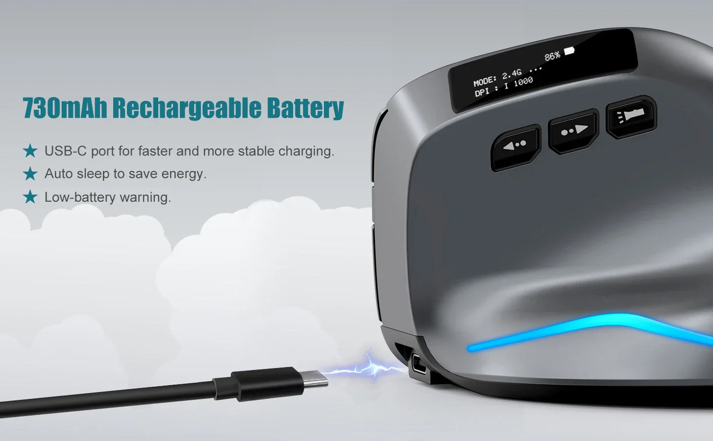 Bluetooth Vertical Ergonomic Mouse With OLED Screen